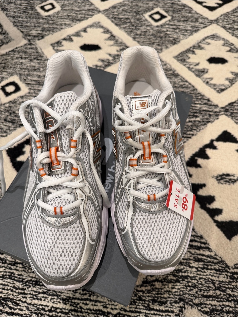 New Balance White and Orange Women's Mesh Running Sneakers